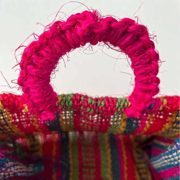 Handmade Colorful Striped Straw Bag with Top Handle - Picture 3 of 5